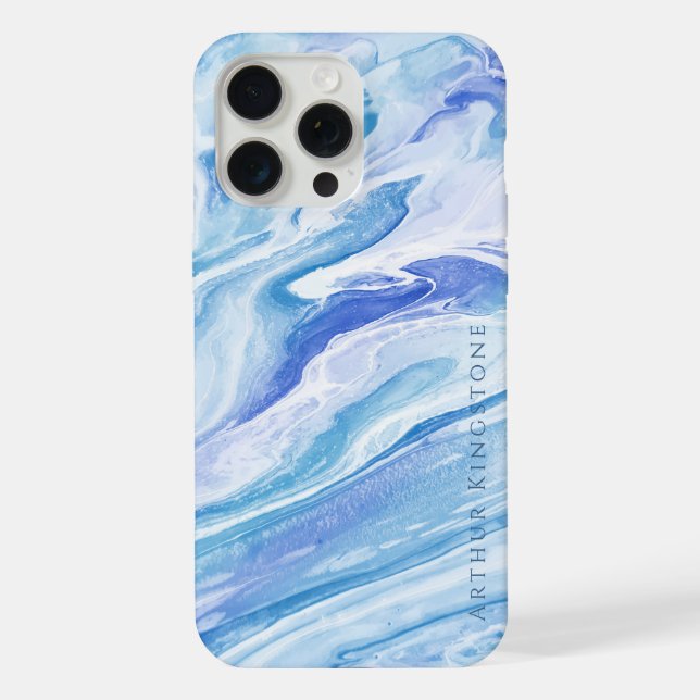 Turquoise Blue Seascape Marble Customisable iPhone Case (Back)