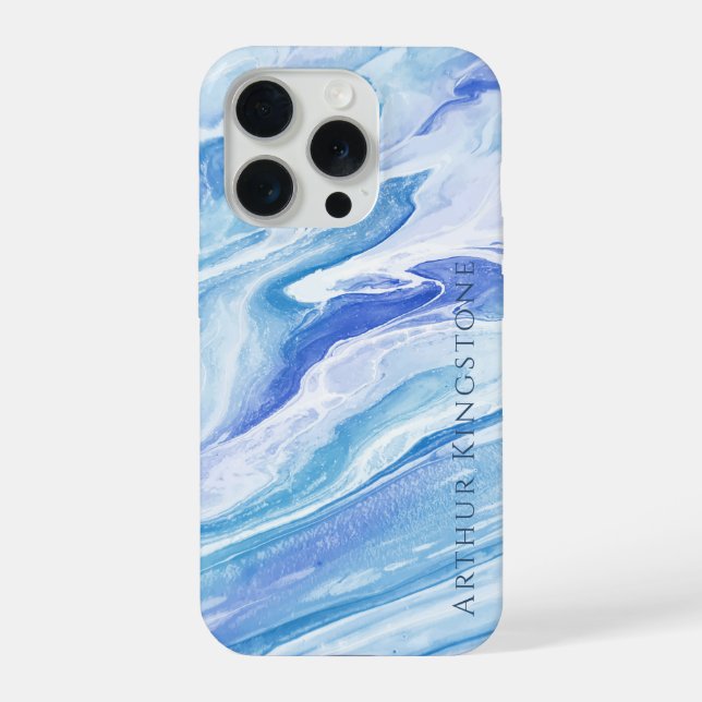 Turquoise Blue Seascape Marble Customisable iPhone Case (Back)