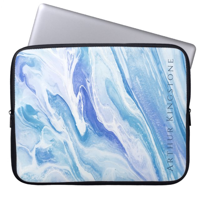 Turquoise Blue Seascape Marble Customisable Laptop Sleeve (Front)