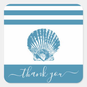 Turquoise blue seashell beach thank you script square sticker