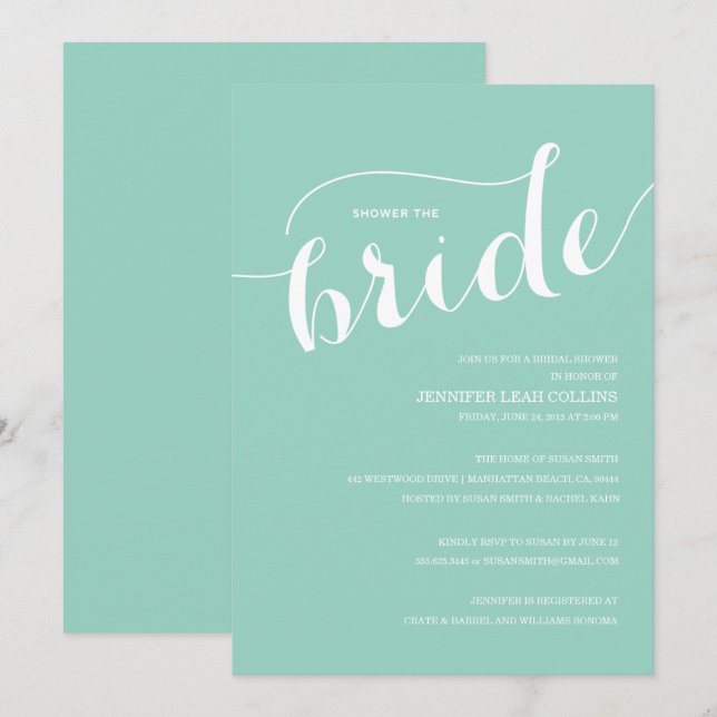 Turquoise Blue Shower the Bride Invitation (Front/Back)
