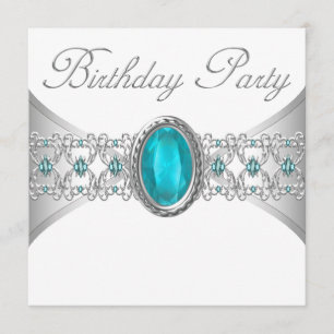 Turquoise Blue Silver Birthday Party Invitations