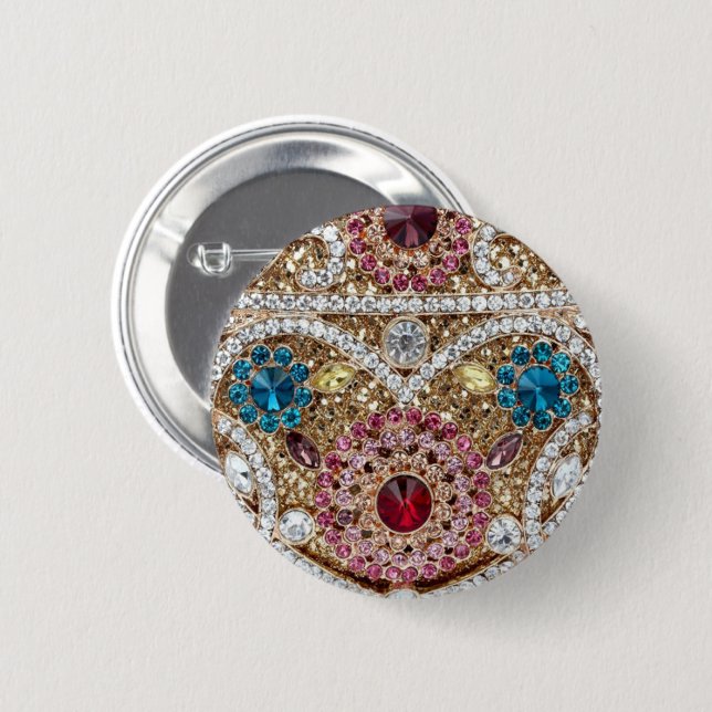turquoise blue silver gold burgundy pink bohemian 6 cm round badge (Front & Back)
