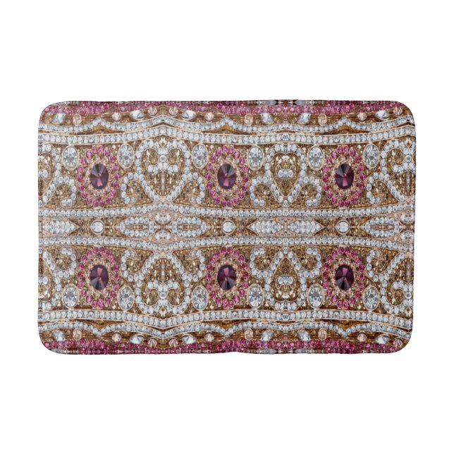 turquoise blue silver gold burgundy pink bohemian bath mat (Front)