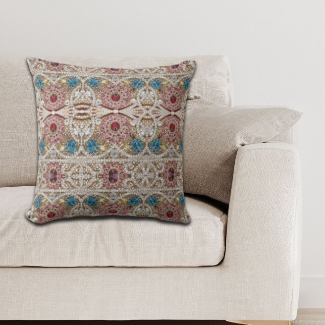turquoise blue silver gold burgundy pink bohemian cushion (turquoise blue silver gold burgundy pink bohemian outdoor pillow)