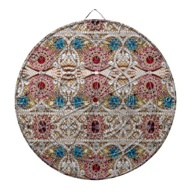 turquoise blue silver gold burgundy pink bohemian dartboard (Front)