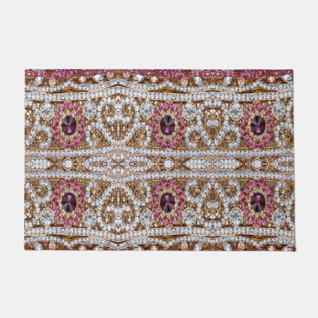 turquoise blue silver gold burgundy pink bohemian doormat (Front)