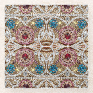 turquoise blue silver gold burgundy pink bohemian glass coaster