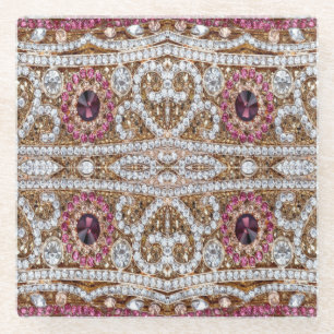 turquoise blue silver gold burgundy pink bohemian glass coaster