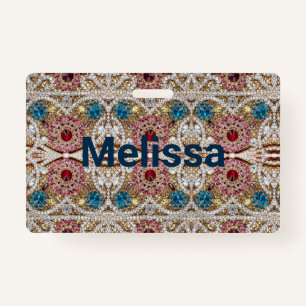 turquoise blue silver gold burgundy pink bohemian ID badge