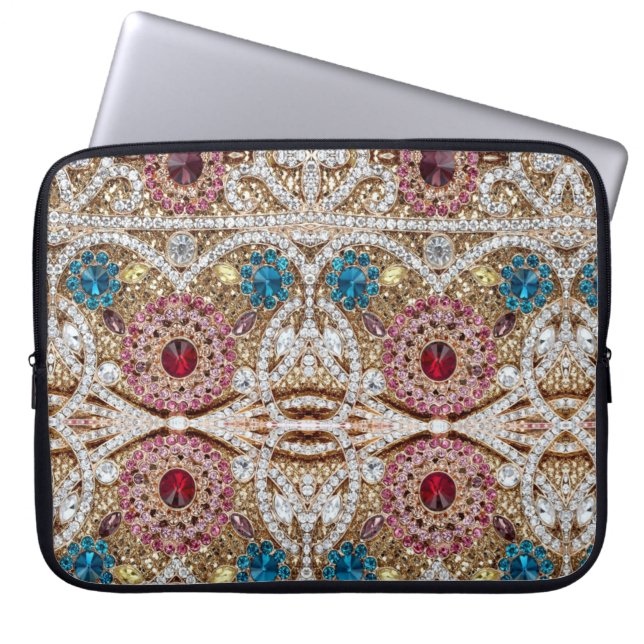 turquoise blue silver gold burgundy pink bohemian laptop sleeve (Front)