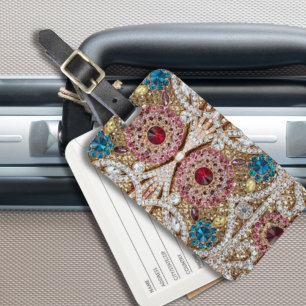 turquoise blue silver gold burgundy pink bohemian luggage tag