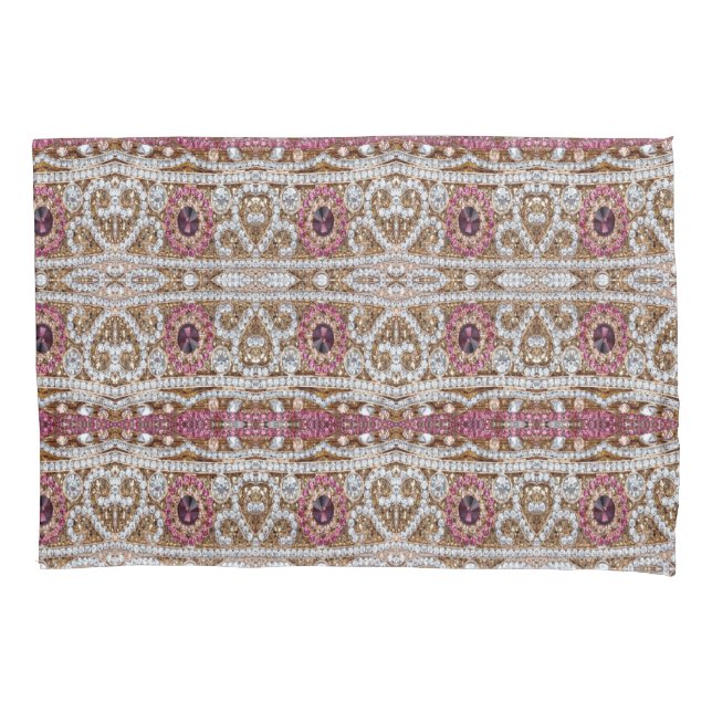 turquoise blue silver gold burgundy pink bohemian pillowcase (Front-Left)