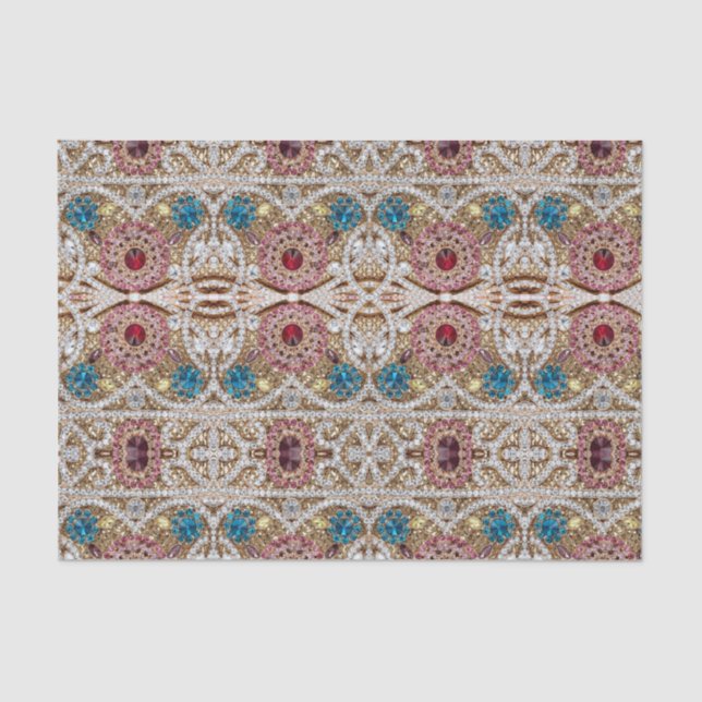 turquoise blue silver gold burgundy pink bohemian tissue paper (Front)