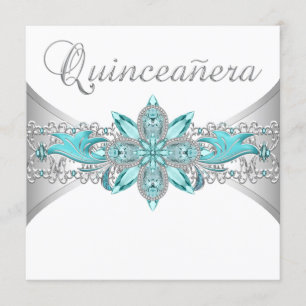 Turquoise Blue Silver Quinceanera Invitations
