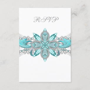 Turquoise Blue Silver Quinceanera RSVP Card