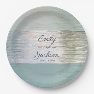 Turquoise Blue Silver Sea Glass Wedding Reception  Paper Plate