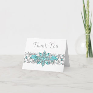Turquoise Blue Silver Thank You Cards