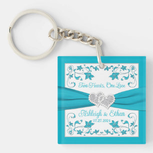 Turquoise Blue, Silver Two Hearts, One Love Key Ring