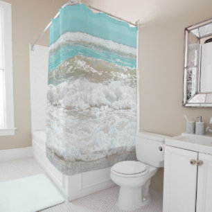 Turquoise Blue Sky Ocean Sea Waves Foam Shower Curtain
