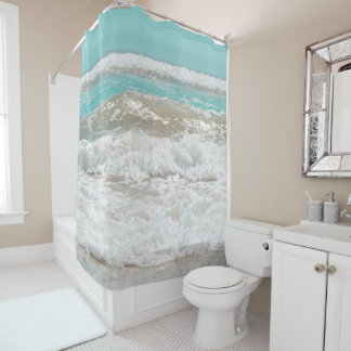 Turquoise Blue Sky Ocean Sea Waves Foam Shower Curtain