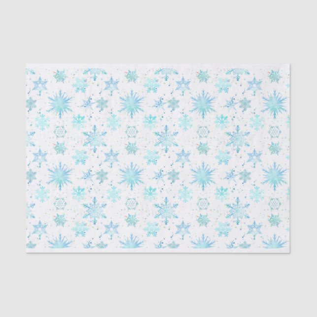 Turquoise Blue Snowflakes Watercolor Tissue Paper (Front)