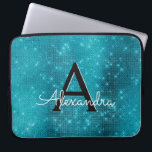 Turquoise Blue Sparkling Stars Monogram Laptop Sleeve<br><div class="desc">Turquoise Blue Sparkle and Shimmer Elegant Monogram Case. This case can be customised to include your initial and first name.</div>