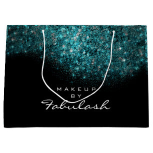 Turquoise Blue Sparkly Glitter Black White Brandin Large Gift Bag
