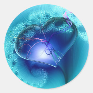 Turquoise Blue Sparkly Heart Classic Round Sticker