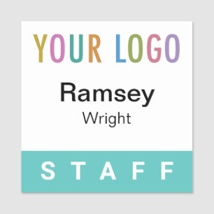 Turquoise Blue Staff Badge Logo Square Name Pin