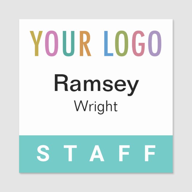 Turquoise Blue Staff Badge Logo Square Name Pin (Front)