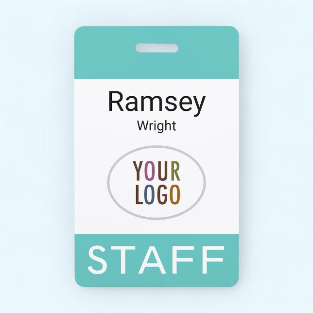 Turquoise Blue Staff ID Badge Clip Reel or Lanyard (MISOOK Turquoise Blue Badge with Logo)