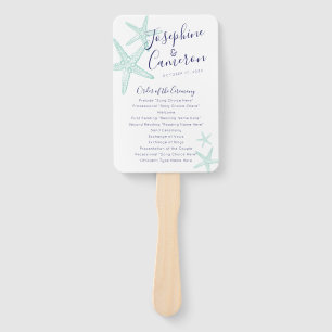Turquoise Blue Starfish Beach Wedding Program Fan