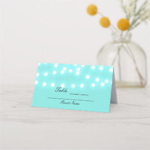 Turquoise Blue String Lights Elegant Table Place Card