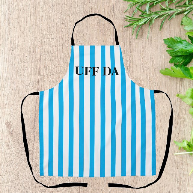 Turquoise Blue Striped Uff Da All-Over Print Apron (Creator Uploaded)