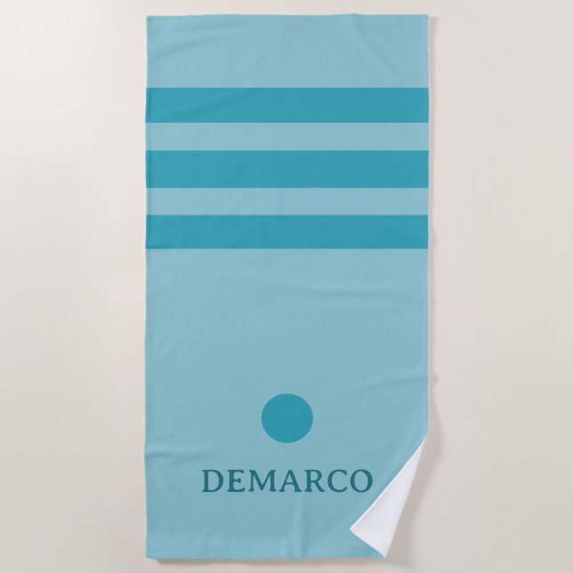 Turquoise Blue Stripes Personalised Beach Towel  (Front)