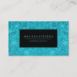 Turquoise Blue Suede Floral Leather Texture Print Business Card