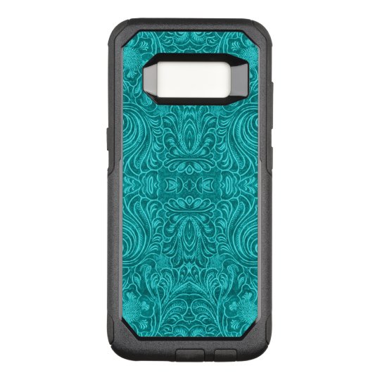 Turquoise Blue Suede Leather Texture Floral Design OtterBox Commuter Samsung Galaxy S8 Case