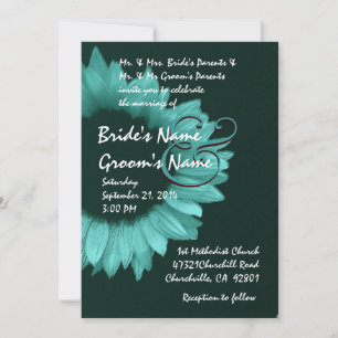 Turquoise Blue Sunflower Wedding Invitation