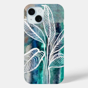  Turquoise Blue & Teal Modern Botanical Watercolor iPhone 15 Case