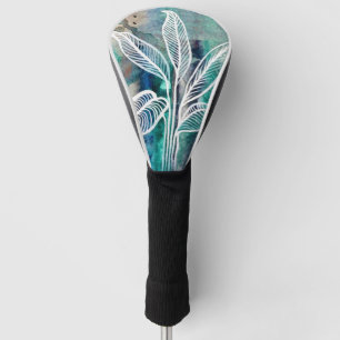 Turquoise Blue & Teal Modern Botanical Watercolor Golf Head Cover