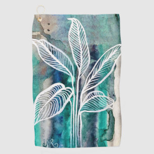  Turquoise Blue & Teal Modern Botanical Watercolor Golf Towel