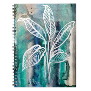 Turquoise Blue & Teal Modern Botanical Watercolor Notebook