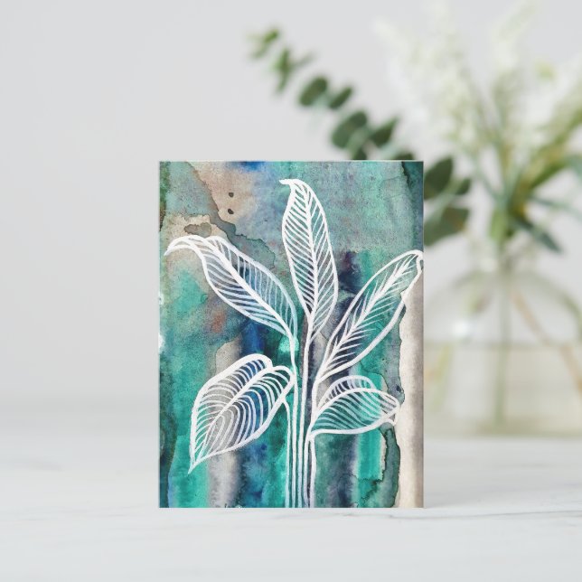  Turquoise Blue & Teal Modern Botanical Watercolor Postcard (Standing Front)