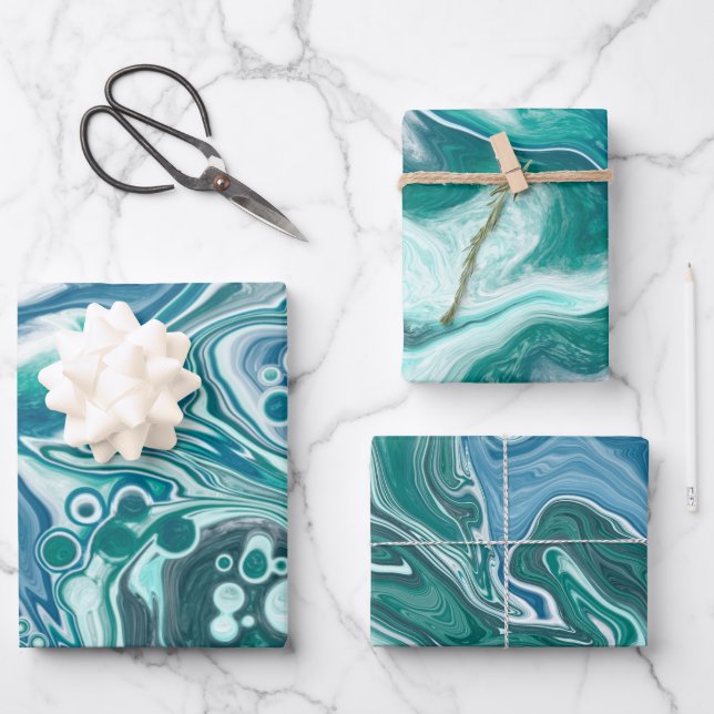 Turquoise Blue Teal Ocean Swirls Wrapping Paper Sheet (Front)