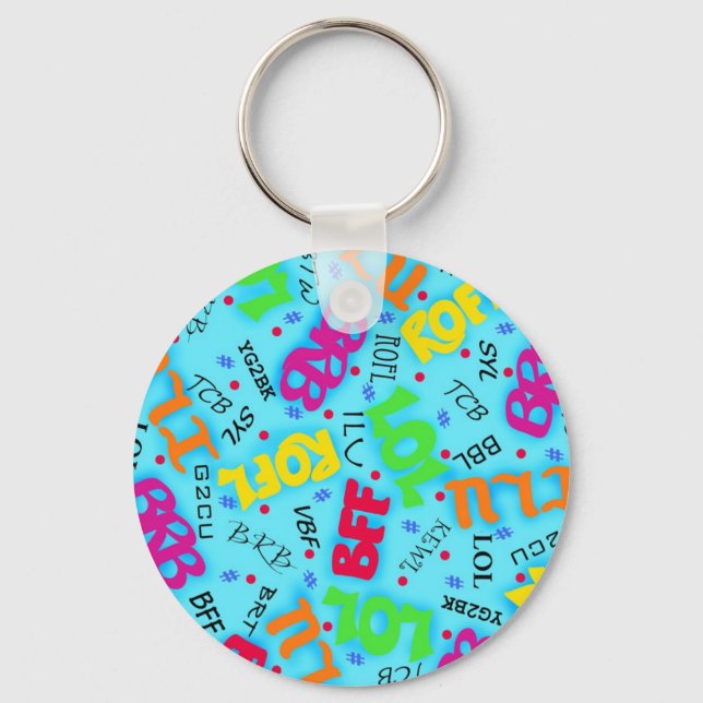 Turquoise Blue Text Art Symbols Colourful Key Ring (Front)