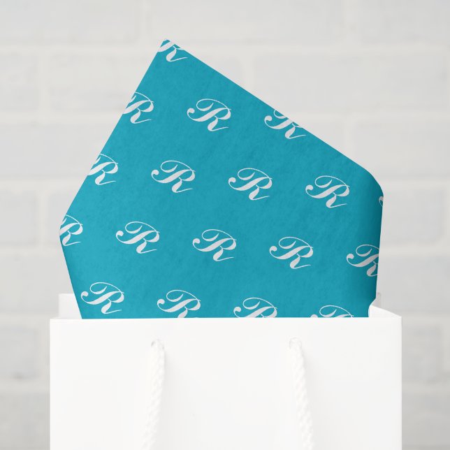 Turquoise blue tissue paper with custom monogram (Gift Bag)