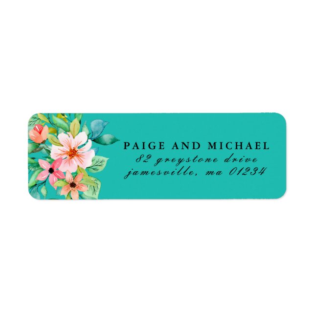 Turquoise Blue Tropical Botanical Return Address (Front)