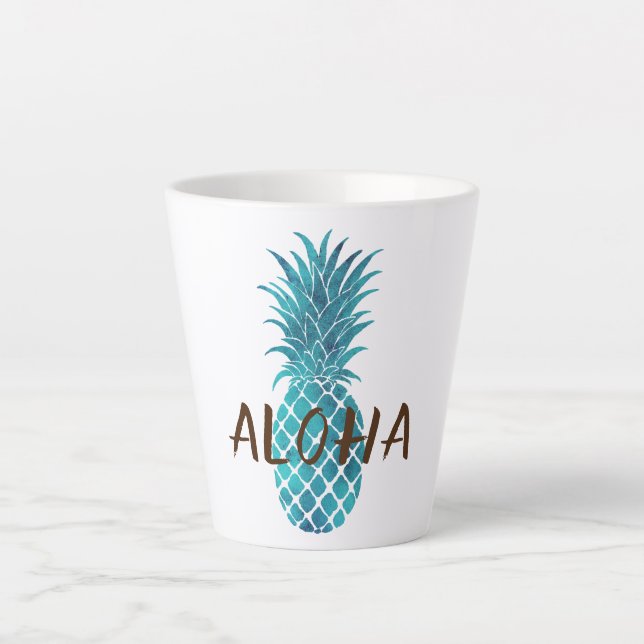 Turquoise Blue Tropical Pineapple Aloha Latte Mug (Front)
