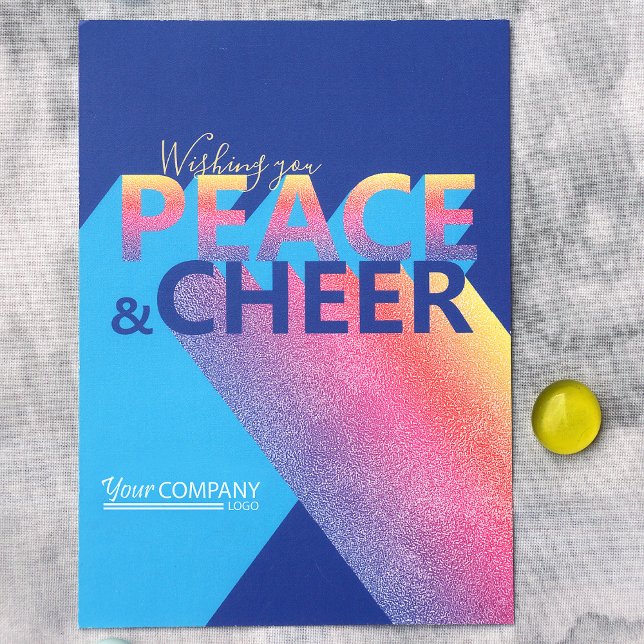 Turquoise & Blue Typography Holiday Card (Modern Pink, Yellow, Blue, Turquoise Colorful Company Holiday Christmas Cards, Business Logo)